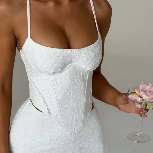 ☁️ Spicy｜Lace Lace-Up Bow Accent Panel Design Spaghetti Strap Top