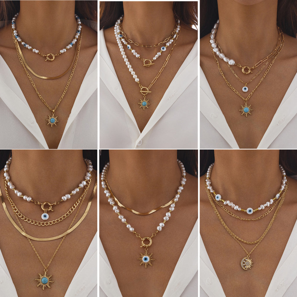 🐚 Necklace + Tribal Pearl Necklace With Sun Eye Pendant – Ethnic Style