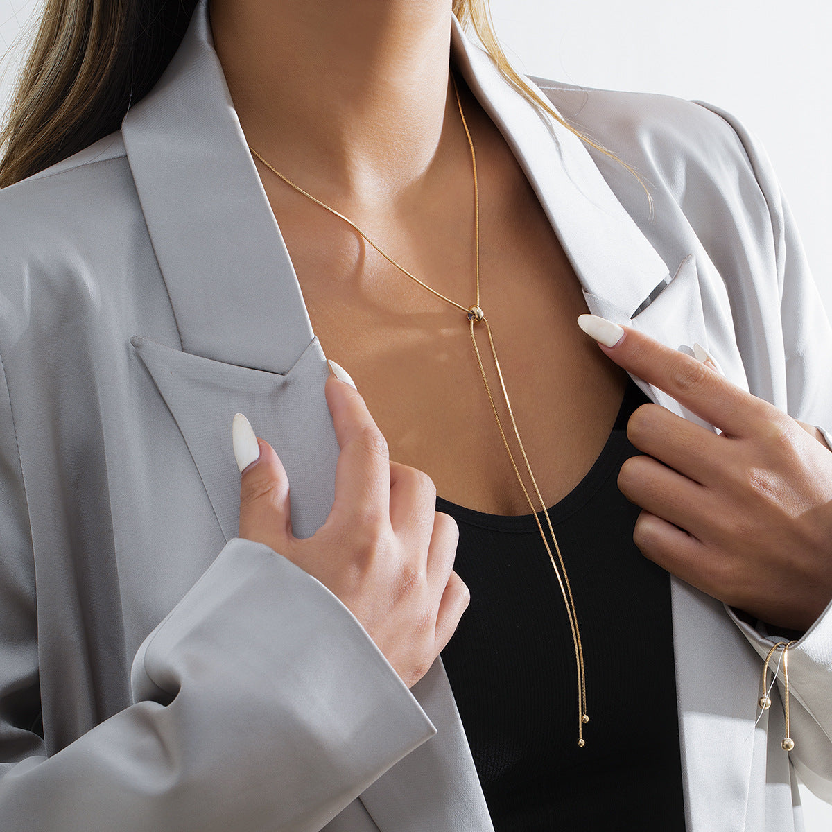 ✨ Necklace + Long Adjustable Tassel Box Snake Chain Necklace