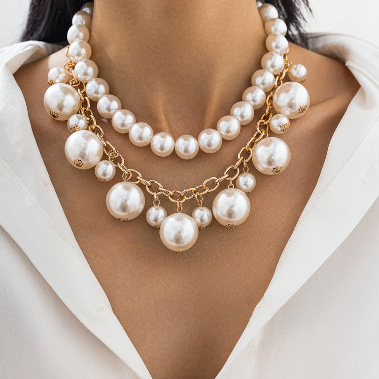 💎 Necklace Set + Pearl Pendant & Alloy Layered Necklace – French Elegance