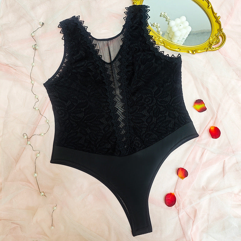 🖤 Sculpt+ | Lace Panel Diamond Mesh Shaping Bodysuit