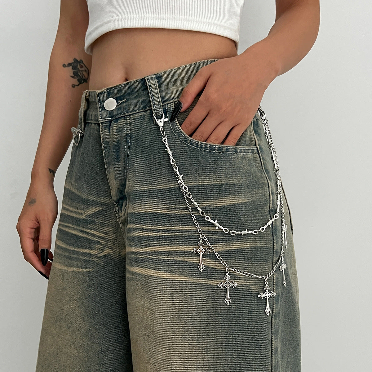 ✝️ Waist Chain + Cross Pendant Multi-Layer Chain Belt – Punk Street Style