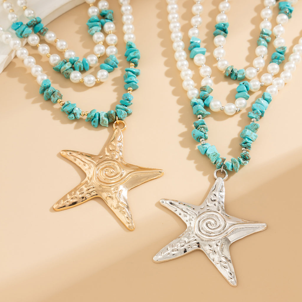 🐚 Necklace + Oversized Starfish Pendant Necklace – Layered Ocean Style