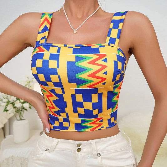 🌈 Spicy｜Printed Padded Lace-Up Slim Cami Top