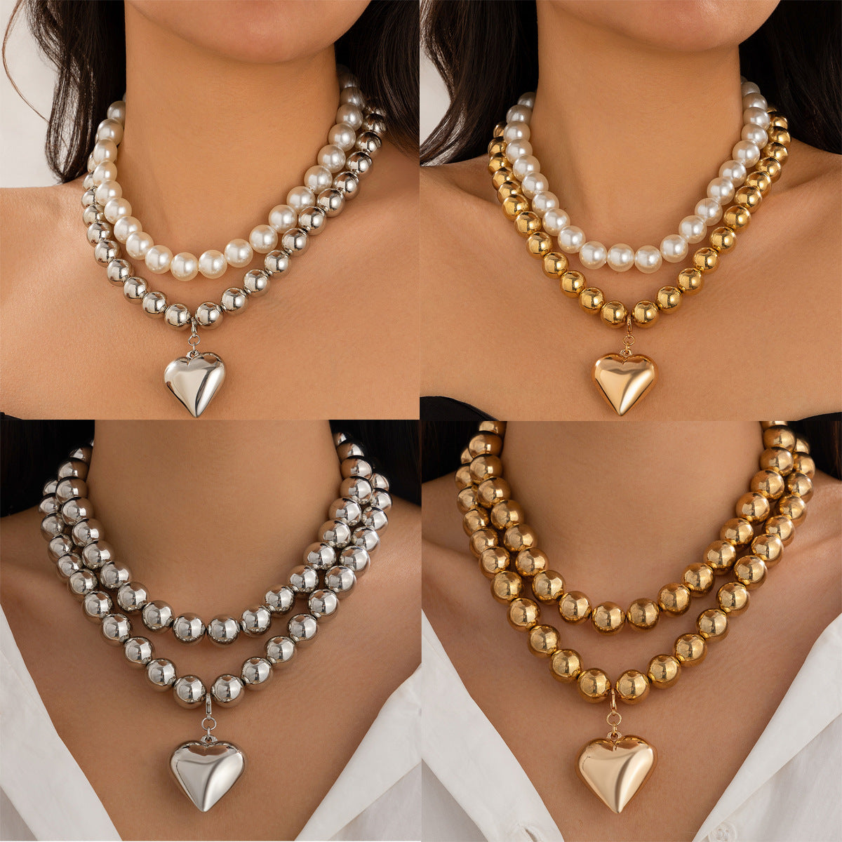 💝 Necklace + Heart Pearl Pendant With Beaded Layered Chain