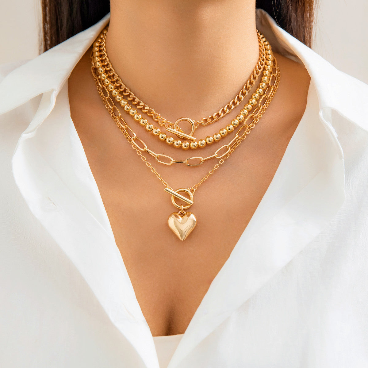 💖 Necklace Set + OT Buckle Heart Bead Geometric Necklace – Sweet Street Style