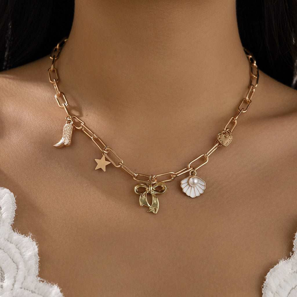 🦋 Necklace + Pearl Fan Shell Chain Necklace – Sweet Girl Style