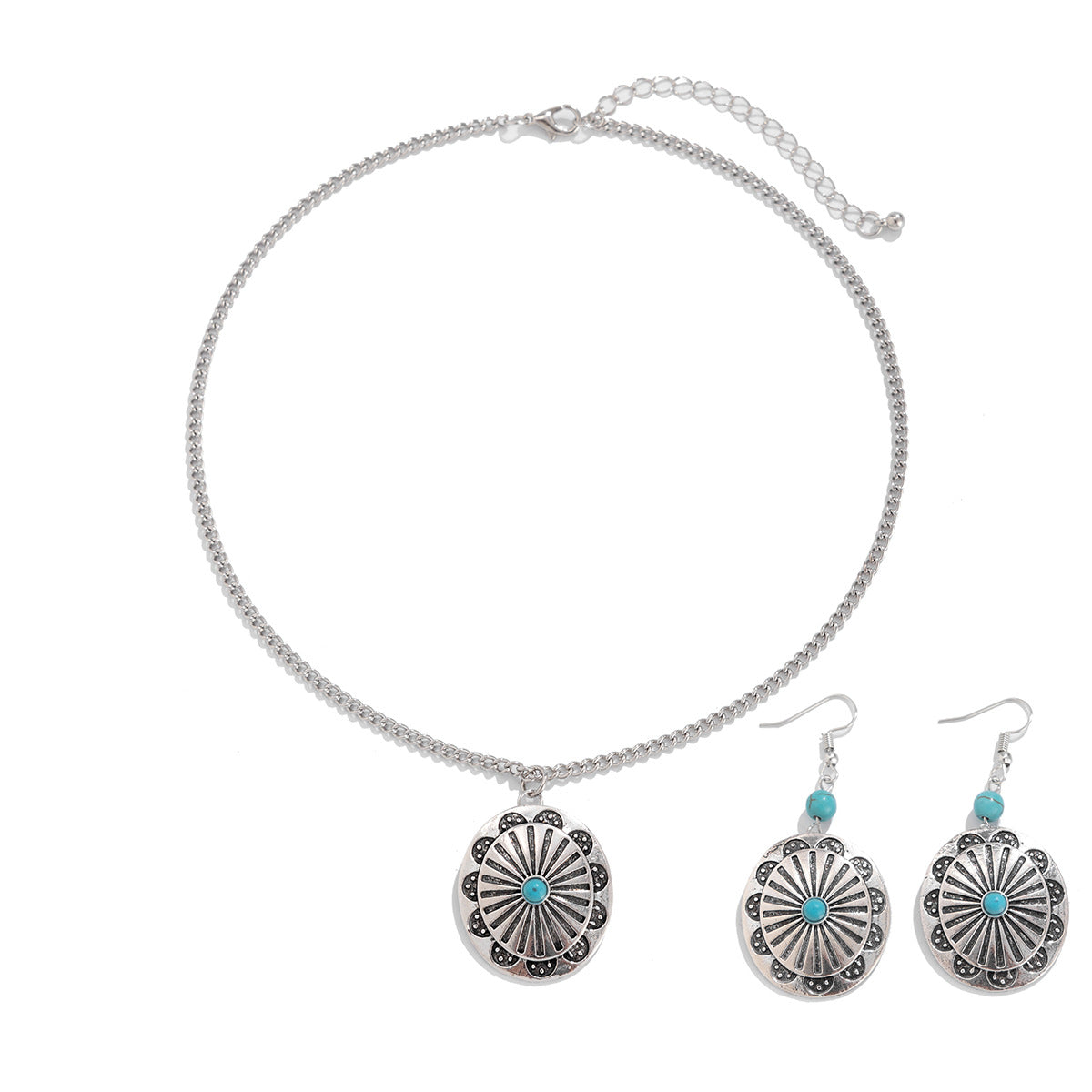🌴 Necklace Set + Turquoise Coconut Tree Pendant – Heart Charm Summer Set