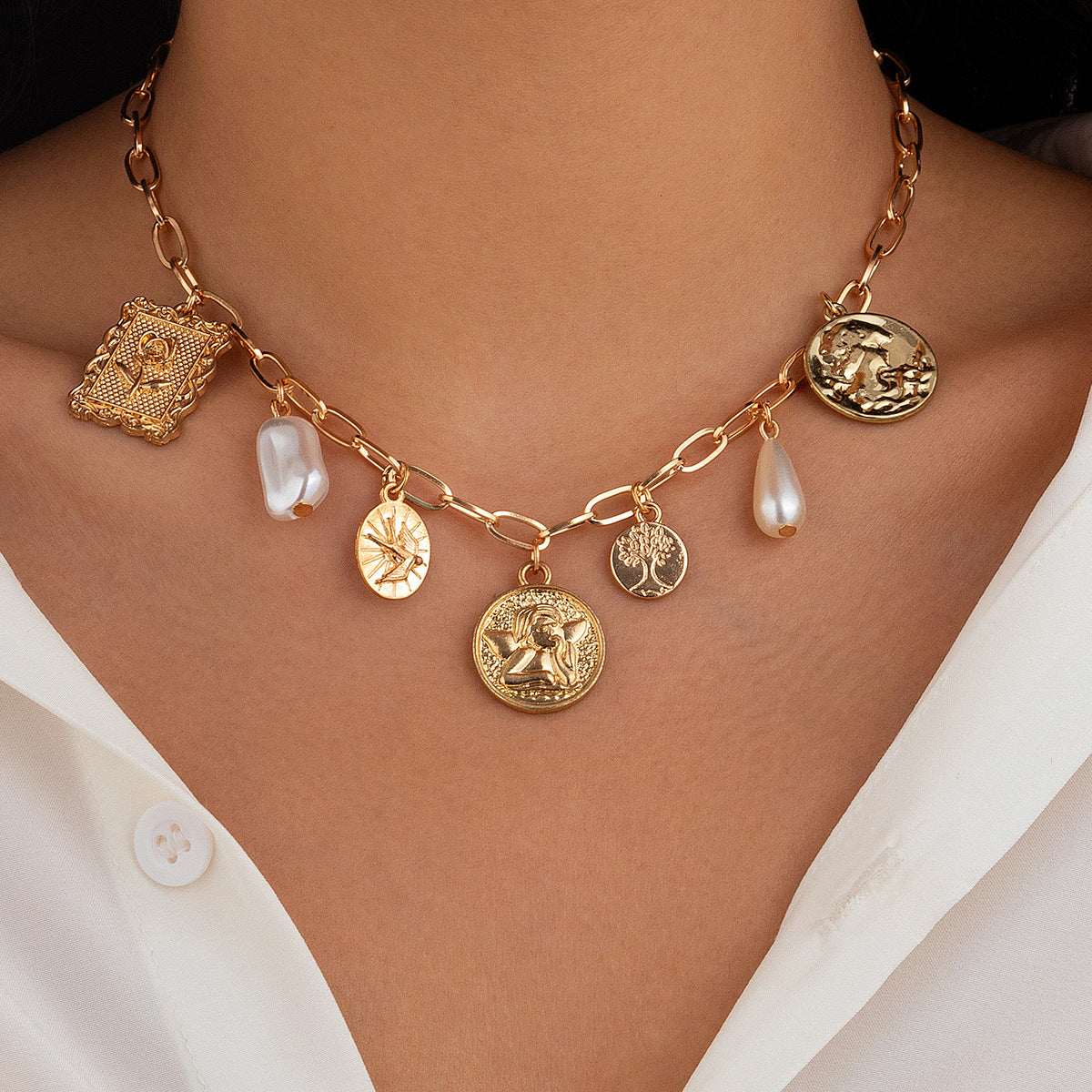 ☀️ Necklace + Sun Pendant Zircon Heart Fringe Necklace – Alloy Geometric