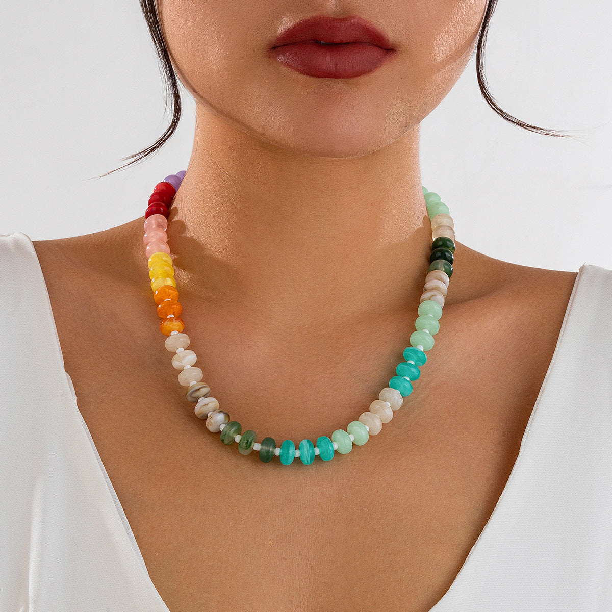 🌈 Necklace + Irregular Acrylic Rainbow Bead Necklace – Sweet Dopamine Vibe