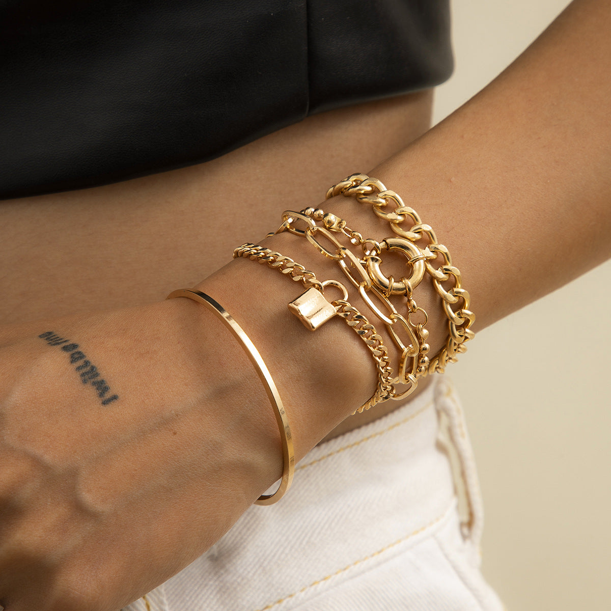 💫 Bracelet Set + Geometric OT Buckle Layered Chain Bracelet – Hip-Hop Fusion