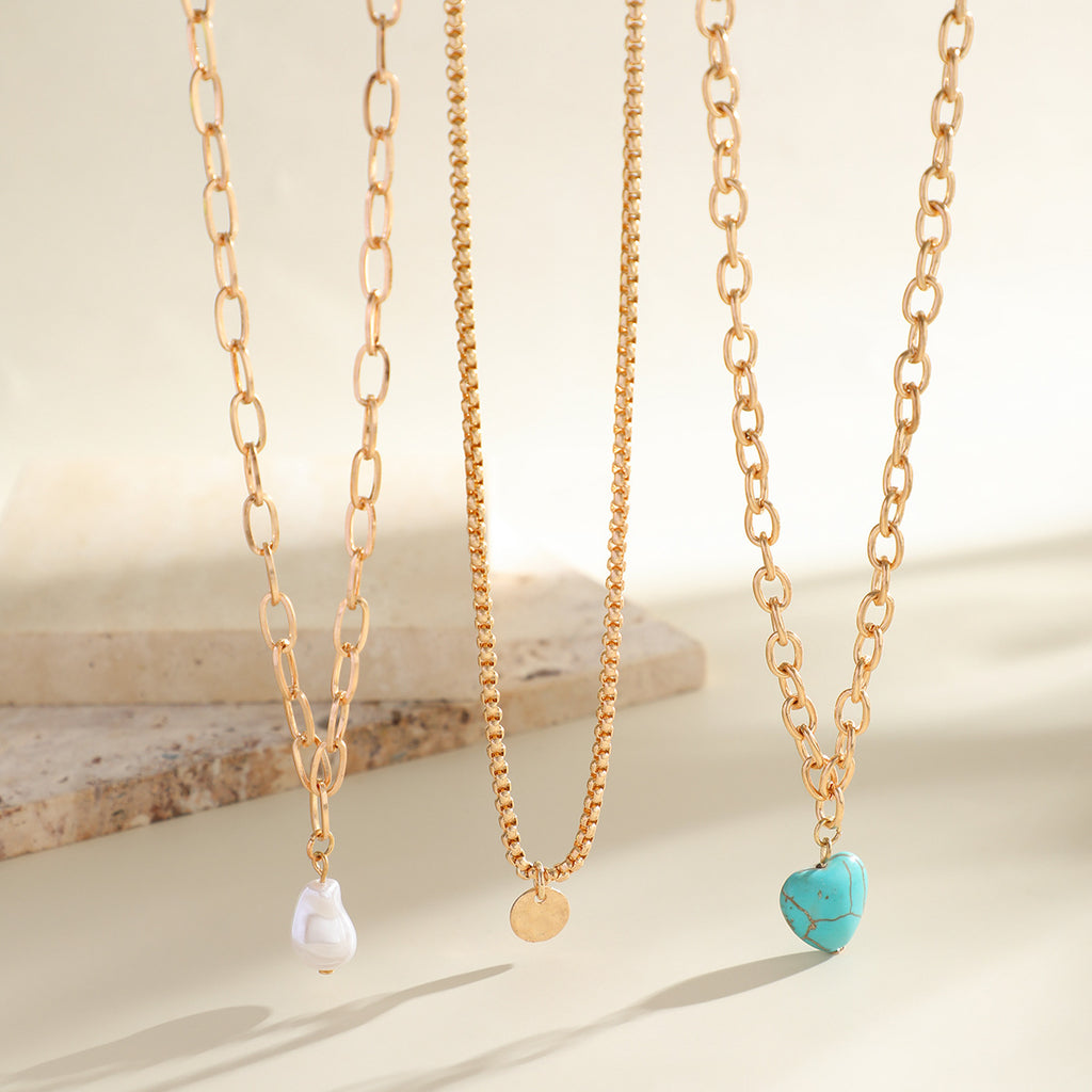 💖 Necklace + Baroque Pearl Necklace With Turquoise Heart