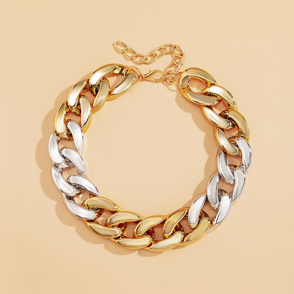 🎨 Necklace + Street Style Colorblock Chain Necklace – Geometric Bold Design