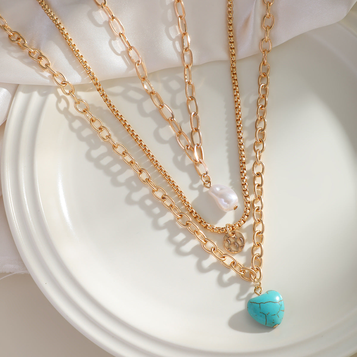 💖 Necklace + Baroque Pearl Necklace With Turquoise Heart