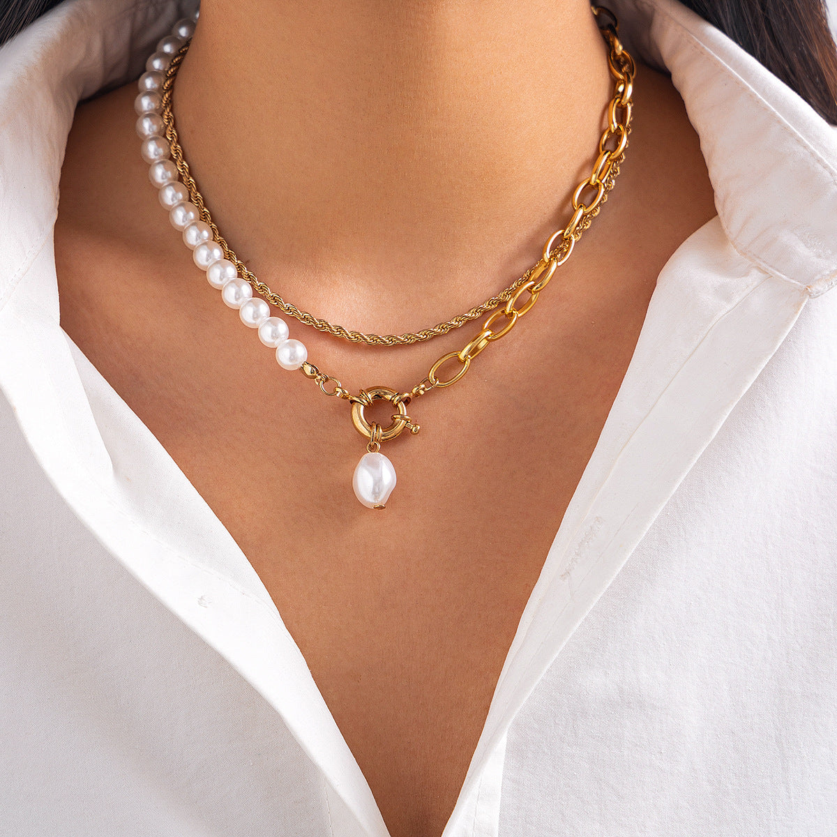 💧 Necklace + Irregular Waterdrop Pearl Pendant Layered Necklace