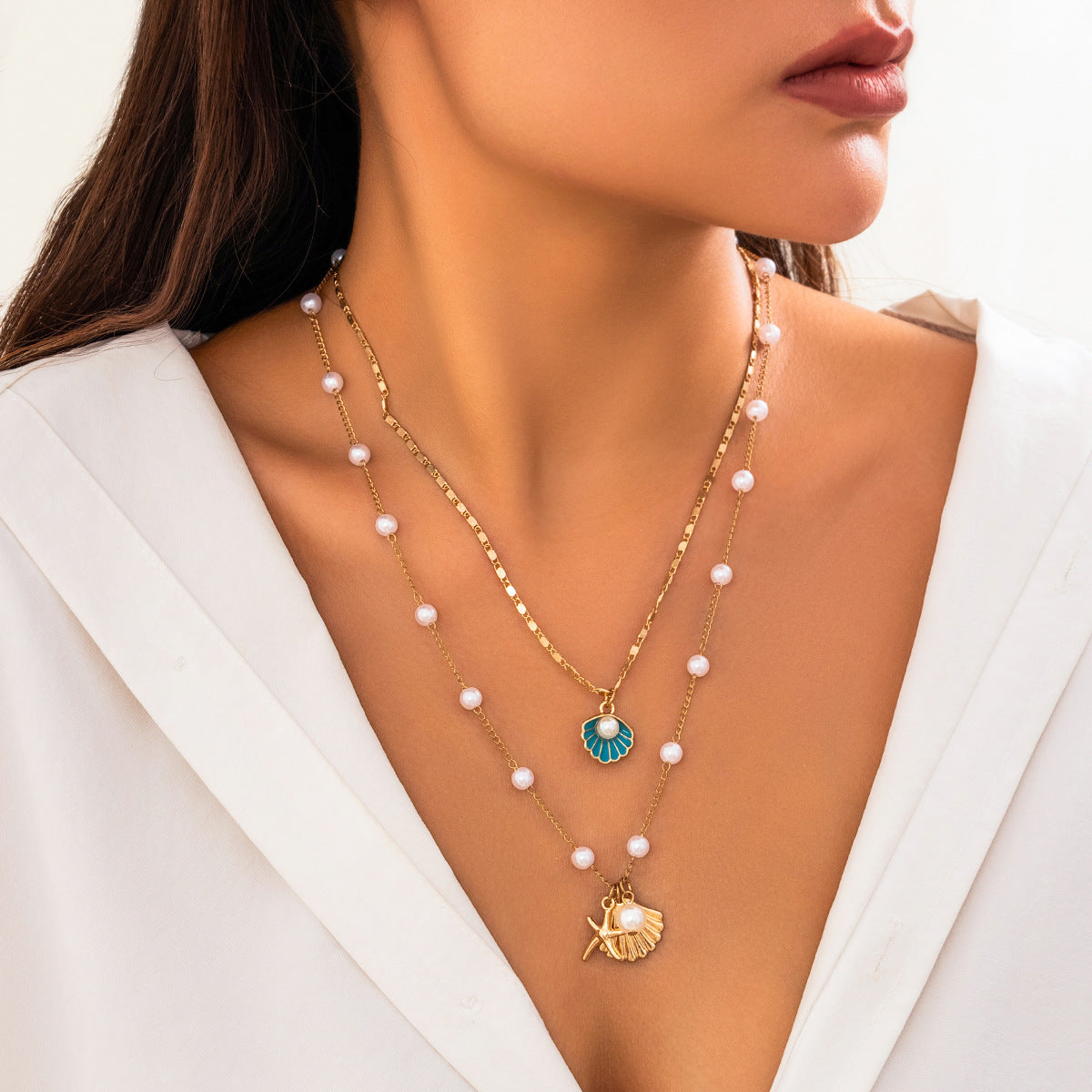 🐚 Necklace + Vintage Pearl Necklace With Shell & Starfish Charms – Beach Style