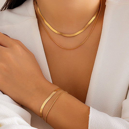 🔗 Necklace + Double-Layer Snake Chain Pendant Necklace – Street Chic