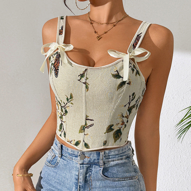🌸 Spicy | French Floral Bow Tie Slimming Camisole