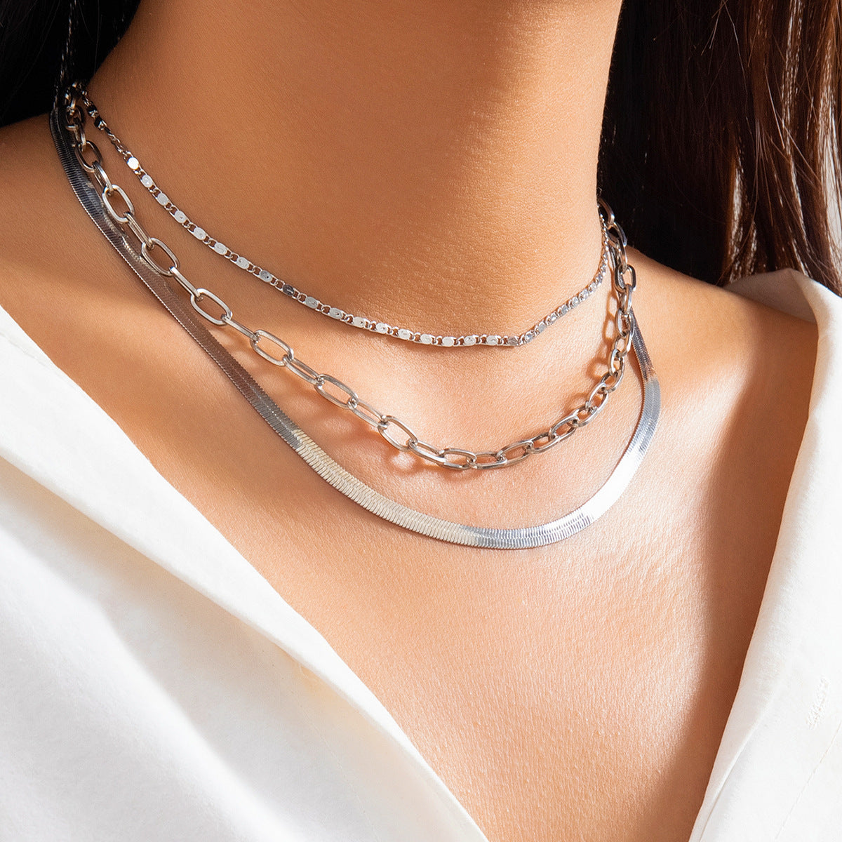 💕 Necklace + Colorblock Snake Chain With Heart Rhinestones