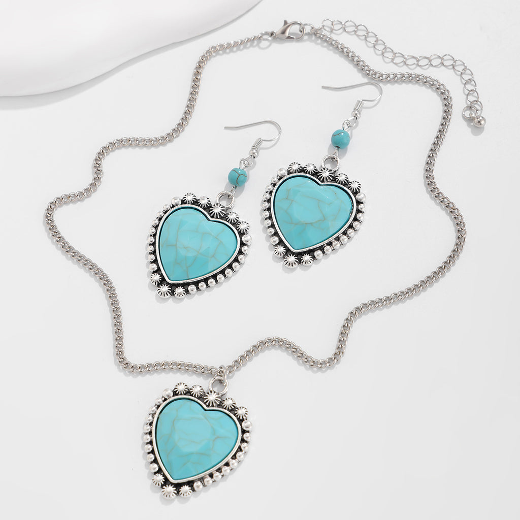 🌴 Necklace Set + Turquoise Coconut Tree Pendant – Heart Charm Summer Set