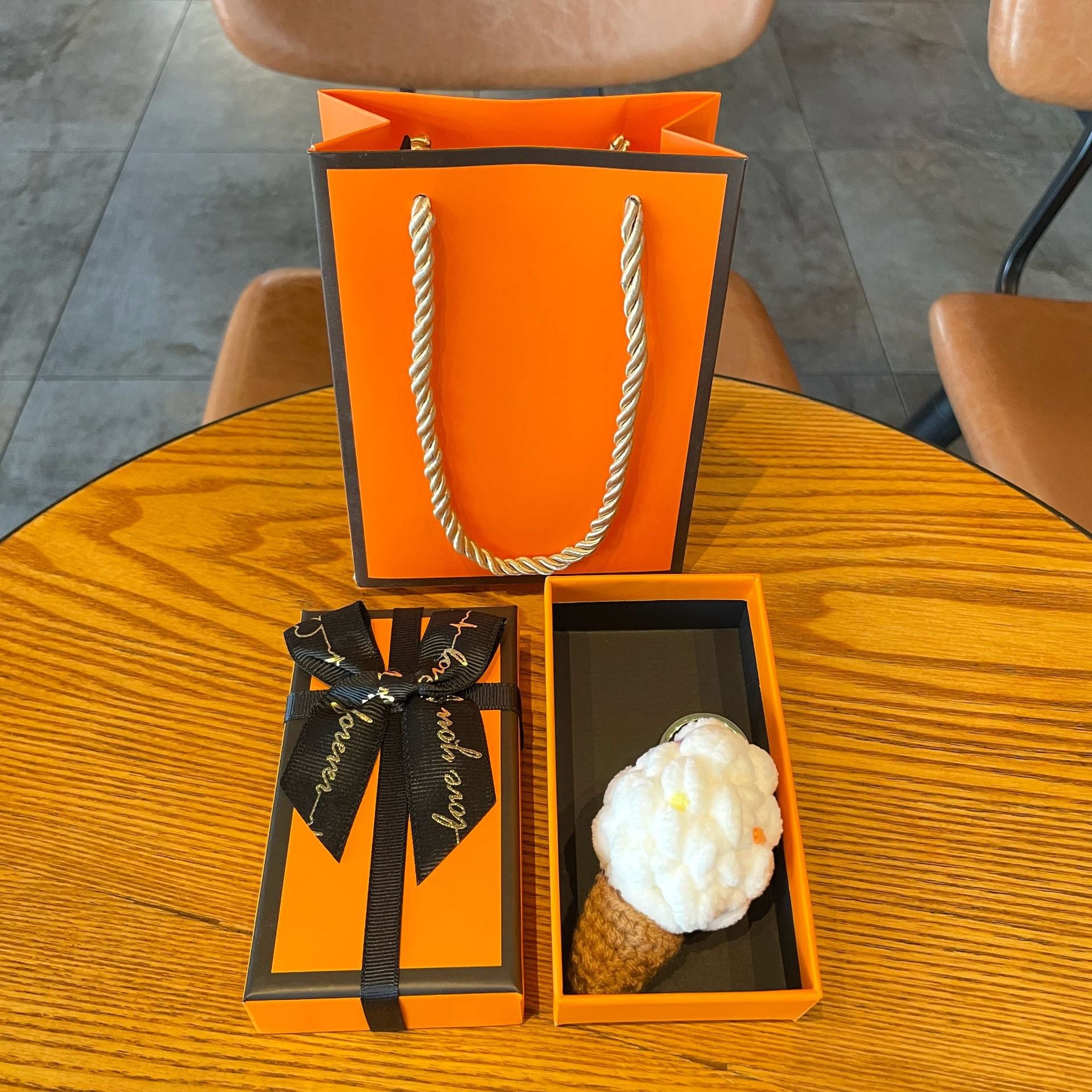 Crochet Yarn Ice Cream Keychain