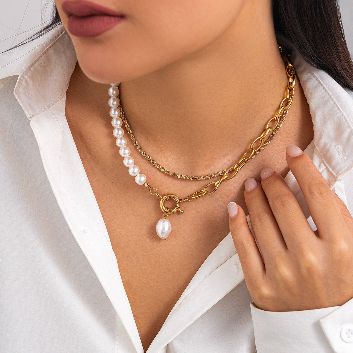 💧 Necklace + Irregular Waterdrop Pearl Pendant Layered Necklace