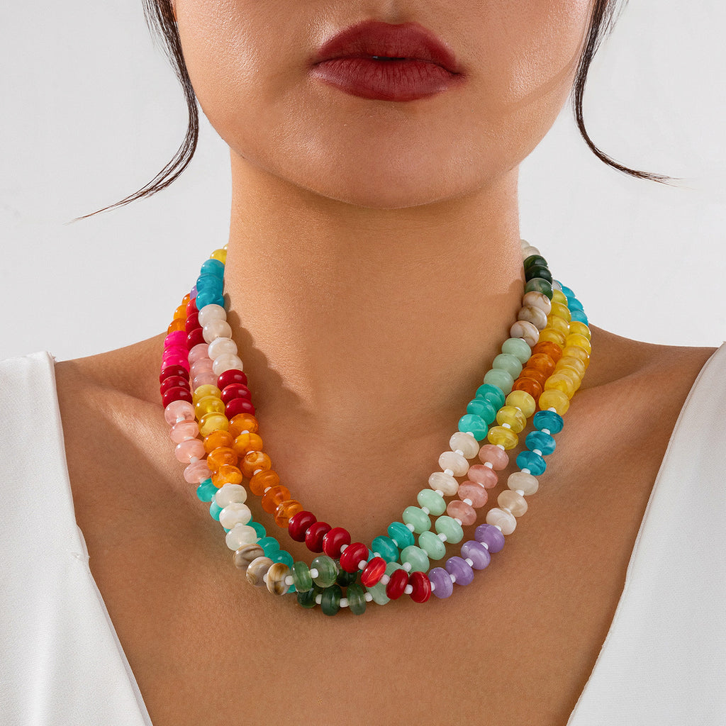 🌈 Necklace + Irregular Acrylic Rainbow Bead Necklace – Sweet Dopamine Vibe