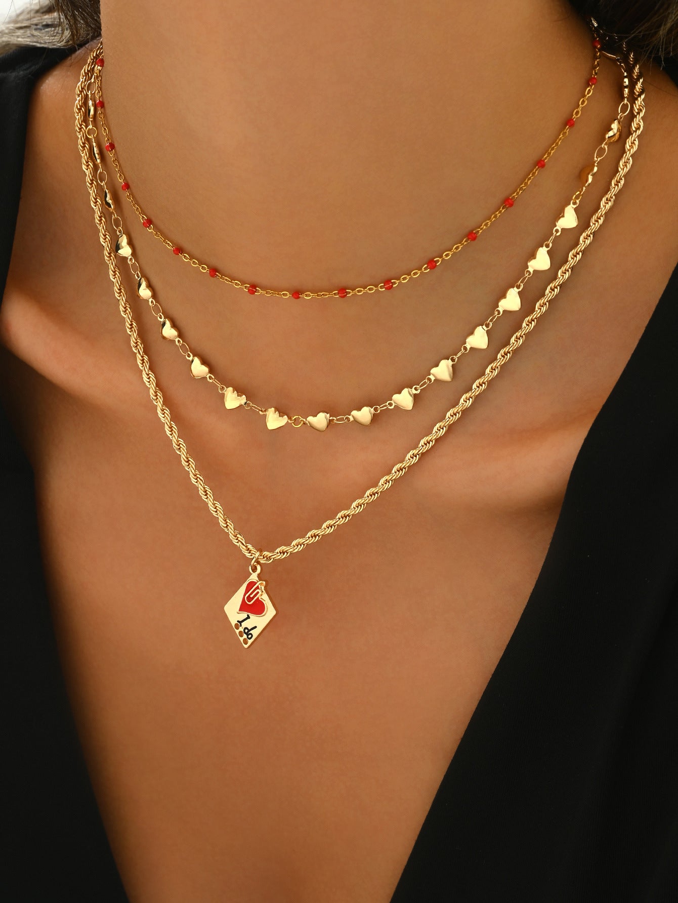 ❤️ Necklace + Red Enamel Heart Pendant Necklace – Vintage Alloy