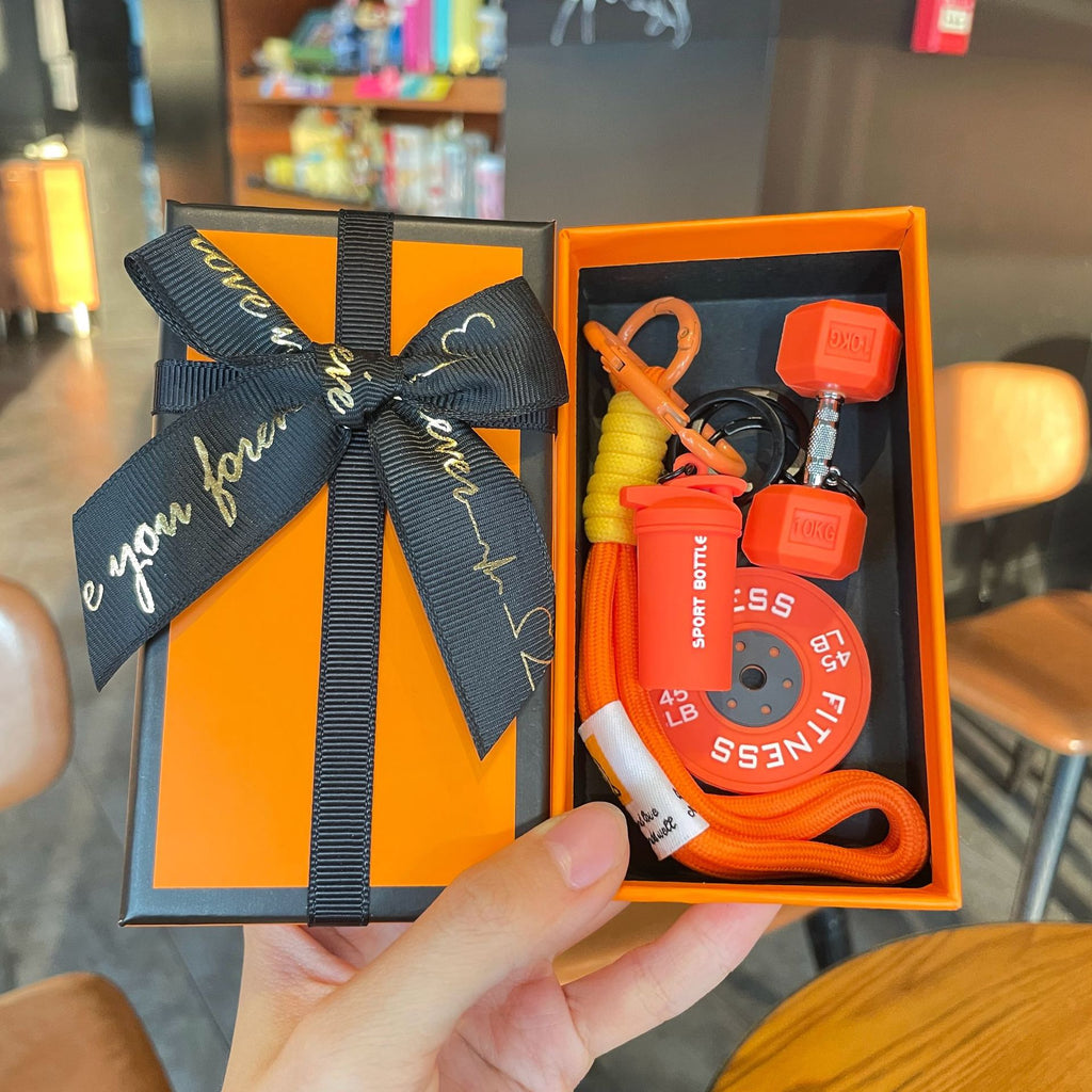 💪 Silicone Dumbbell & Shaker Keychain Set