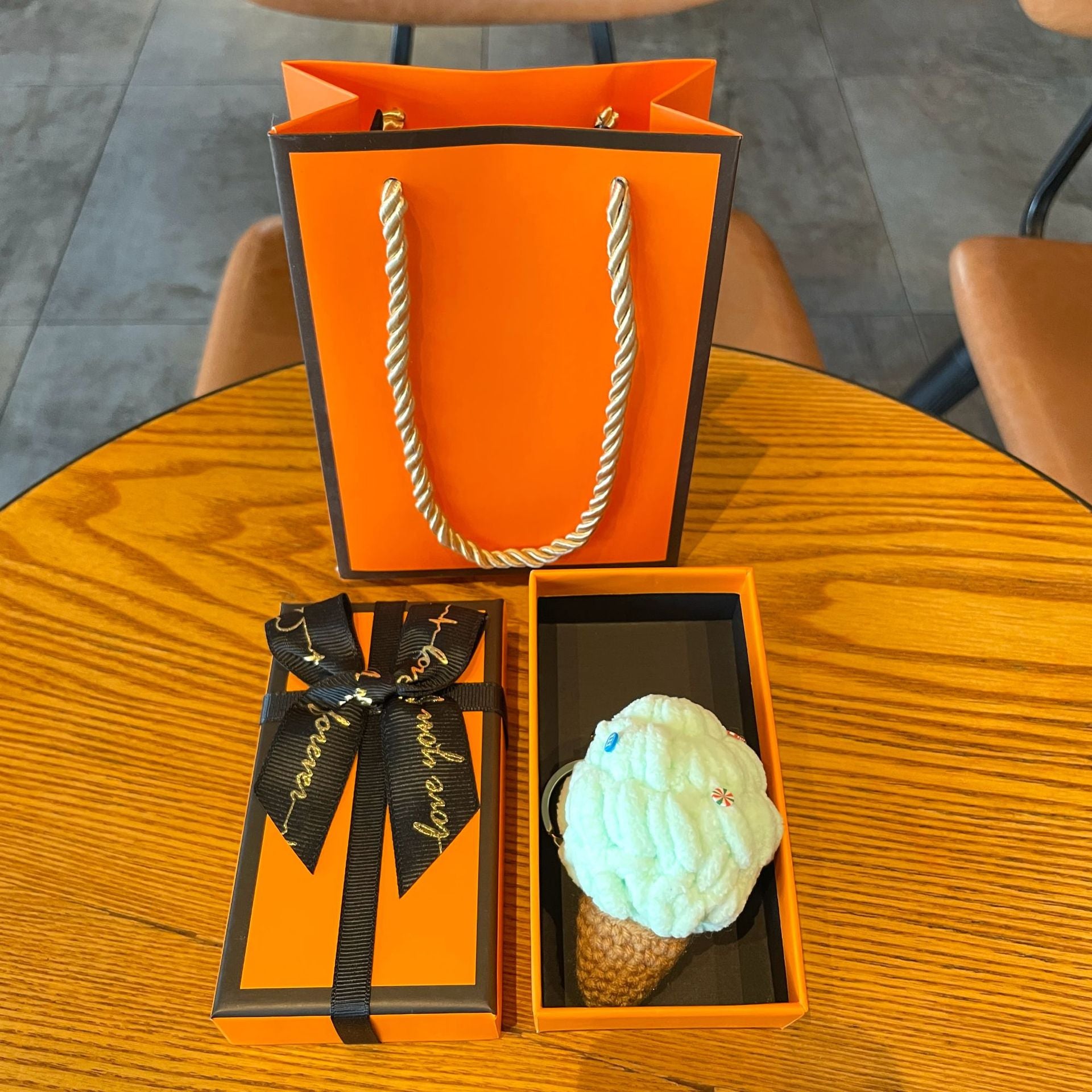 Crochet Yarn Ice Cream Keychain