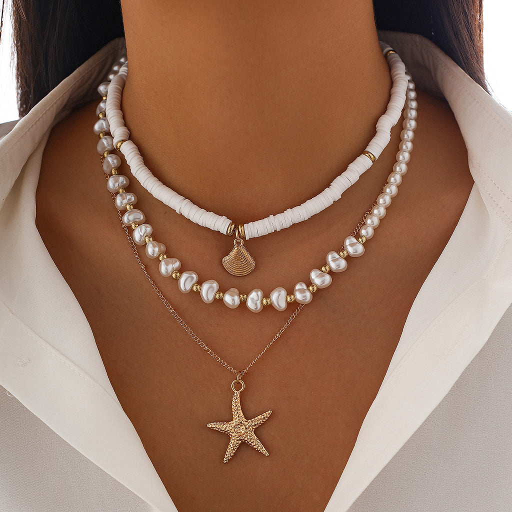 🌟 Necklace Set + Starfish Pearl Irregular Pendant Necklace – Ocean Layers