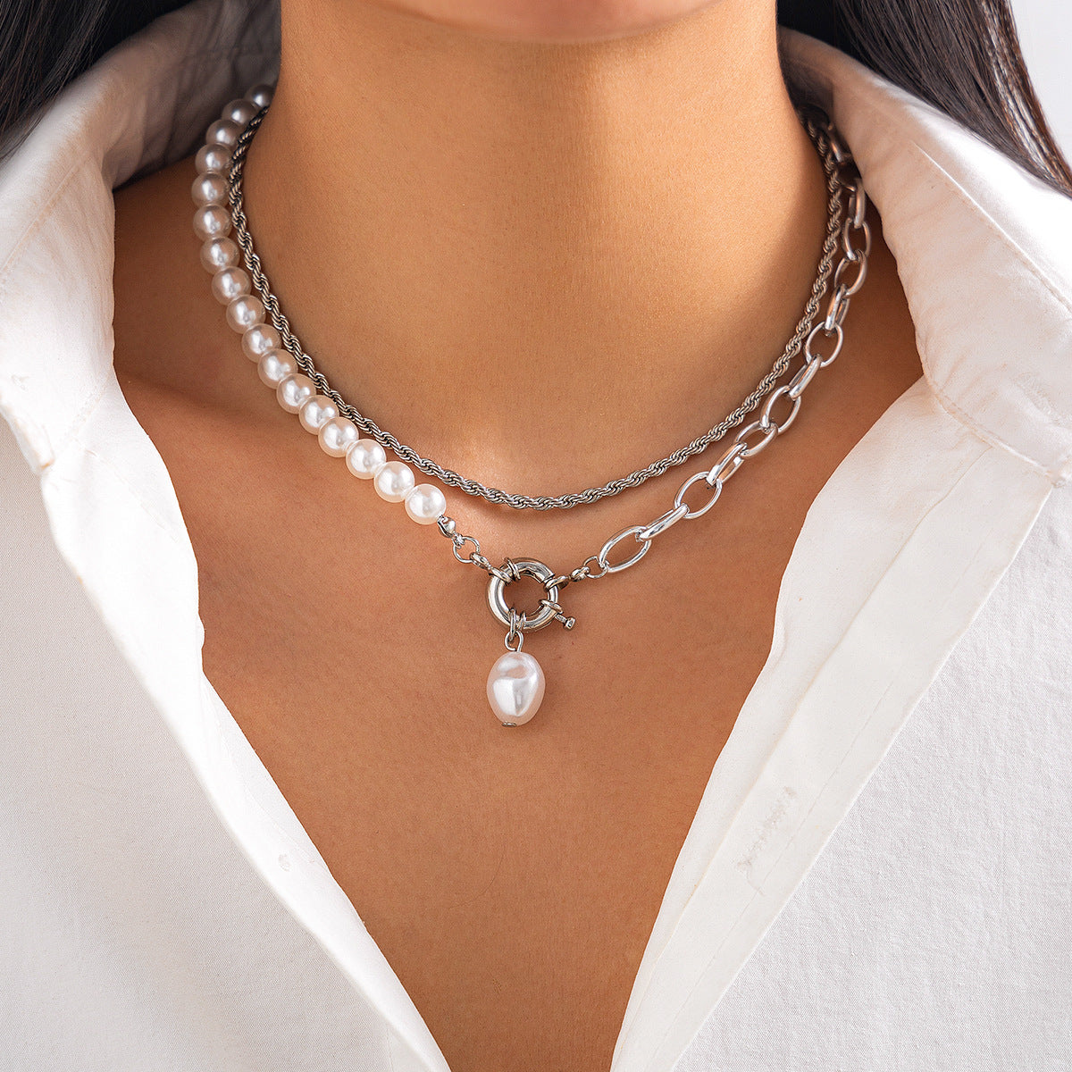 💧 Necklace + Irregular Waterdrop Pearl Pendant Layered Necklace