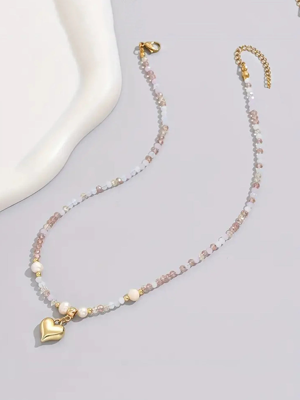 💖 Necklace + Beaded Freshwater Pearl Heart Layered Necklace