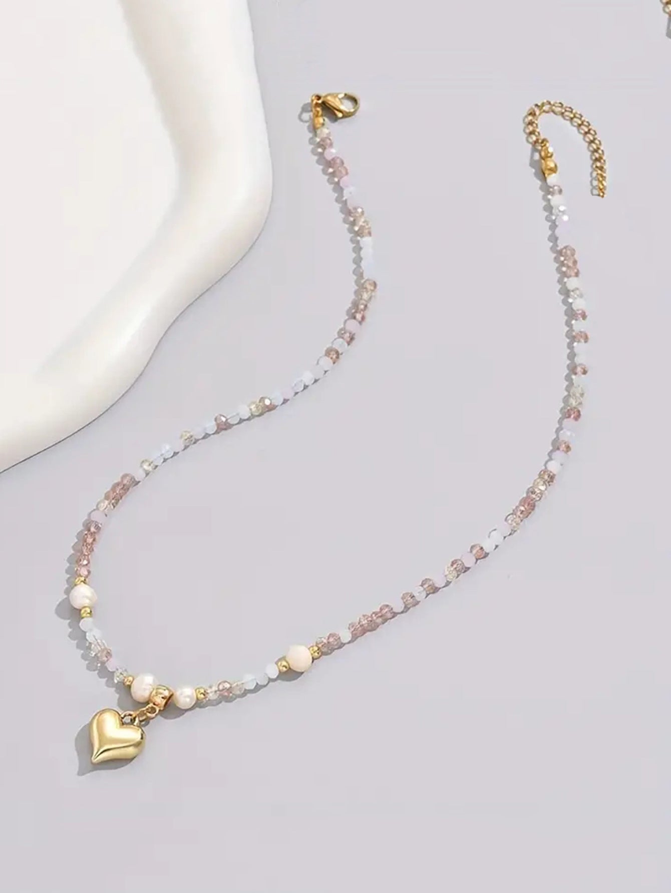 💖 Necklace + Beaded Freshwater Pearl Heart Layered Necklace