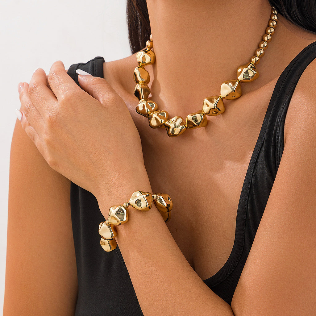 🧿 Necklace Set + Irregular CCB Beads + Geometric Pearl Layered Necklace