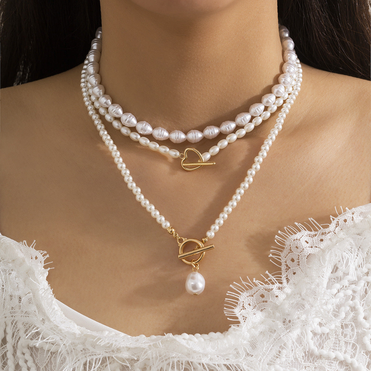 🧵 Necklace + Layered Baroque Pearl Beaded Pendant – French Romantic Style