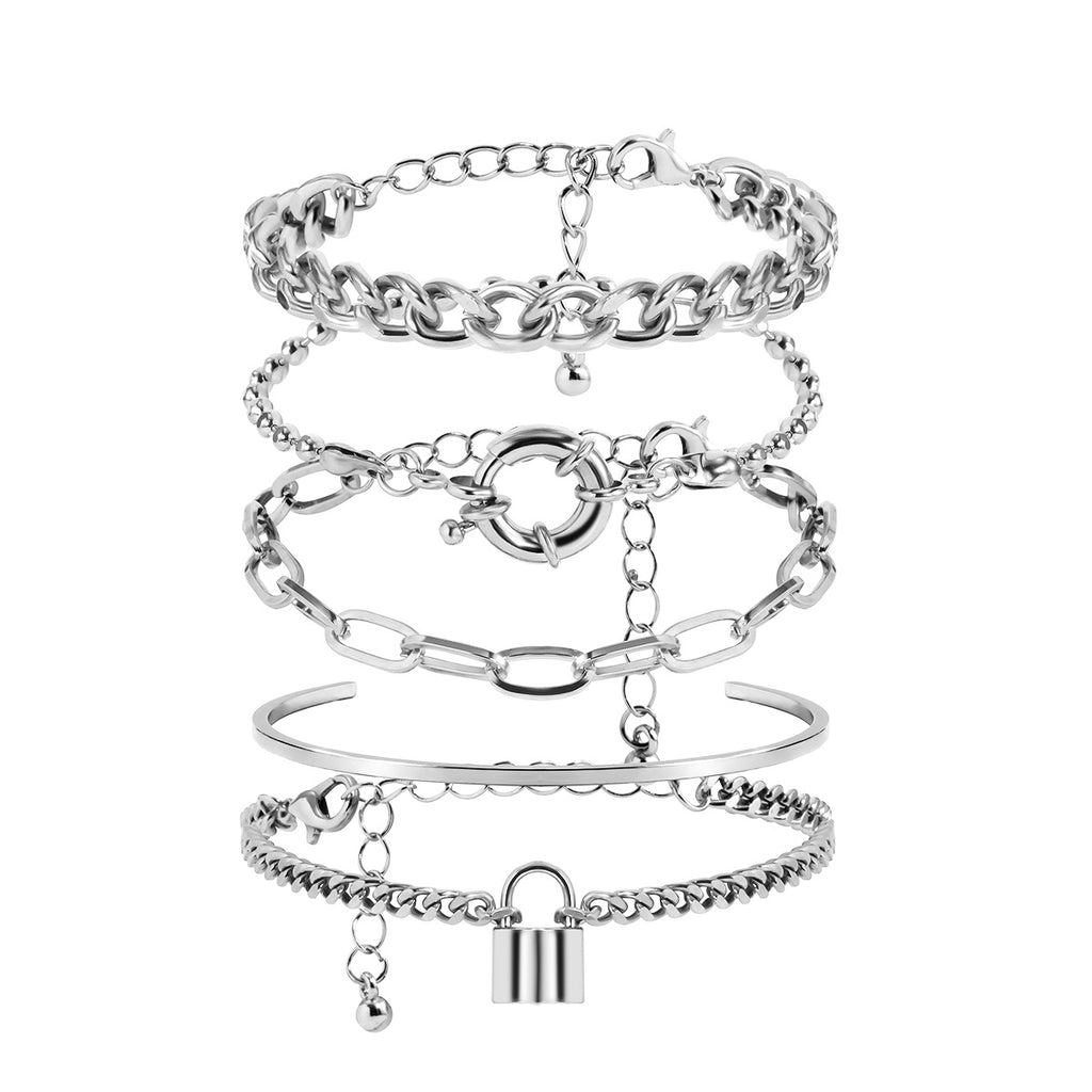 💫 Bracelet Set + Geometric OT Buckle Layered Chain Bracelet – Hip-Hop Fusion