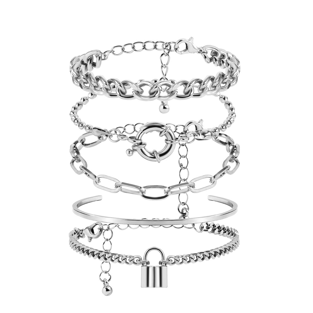 💫 Bracelet Set + Geometric OT Buckle Layered Chain Bracelet – Hip-Hop Fusion