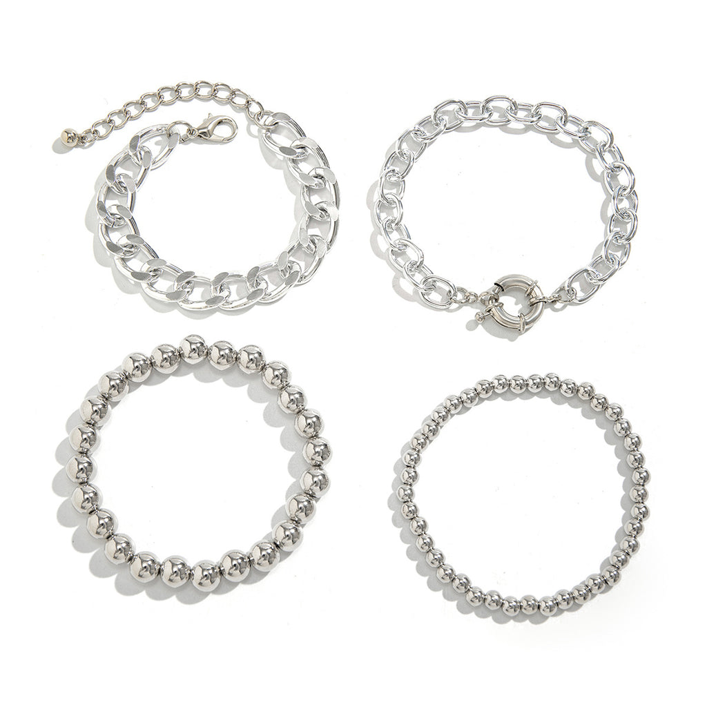 🎱 Bracelet + Bold Punk Multi-Layer Chain Bracelet – Geometric Round Beads