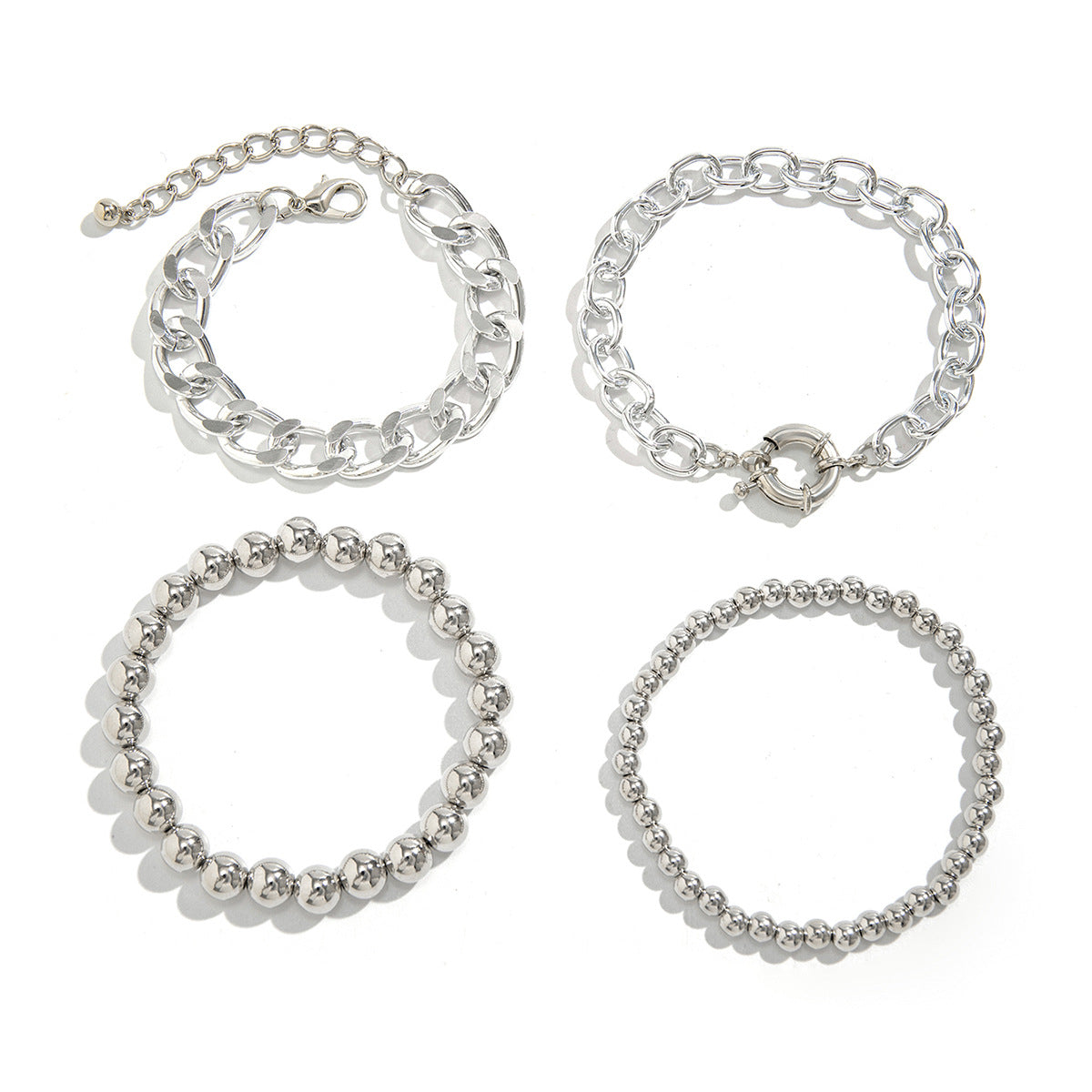 🎱 Bracelet + Bold Punk Multi-Layer Chain Bracelet – Geometric Round Beads