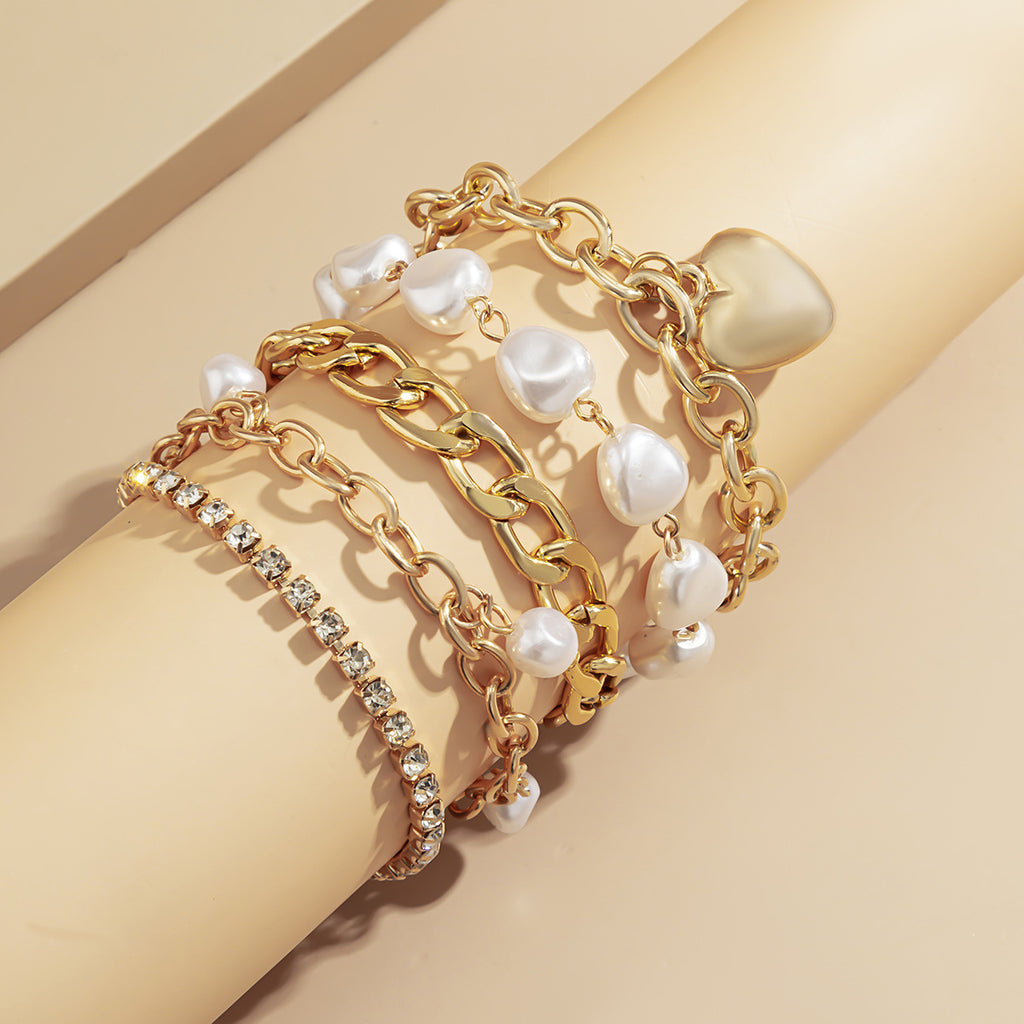 💫 Bracelet Set + Irregular Baroque Pearl Heart Bangle Duo