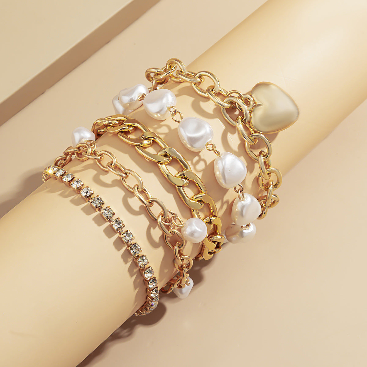 💫 Bracelet Set + Irregular Baroque Pearl Heart Bangle Duo