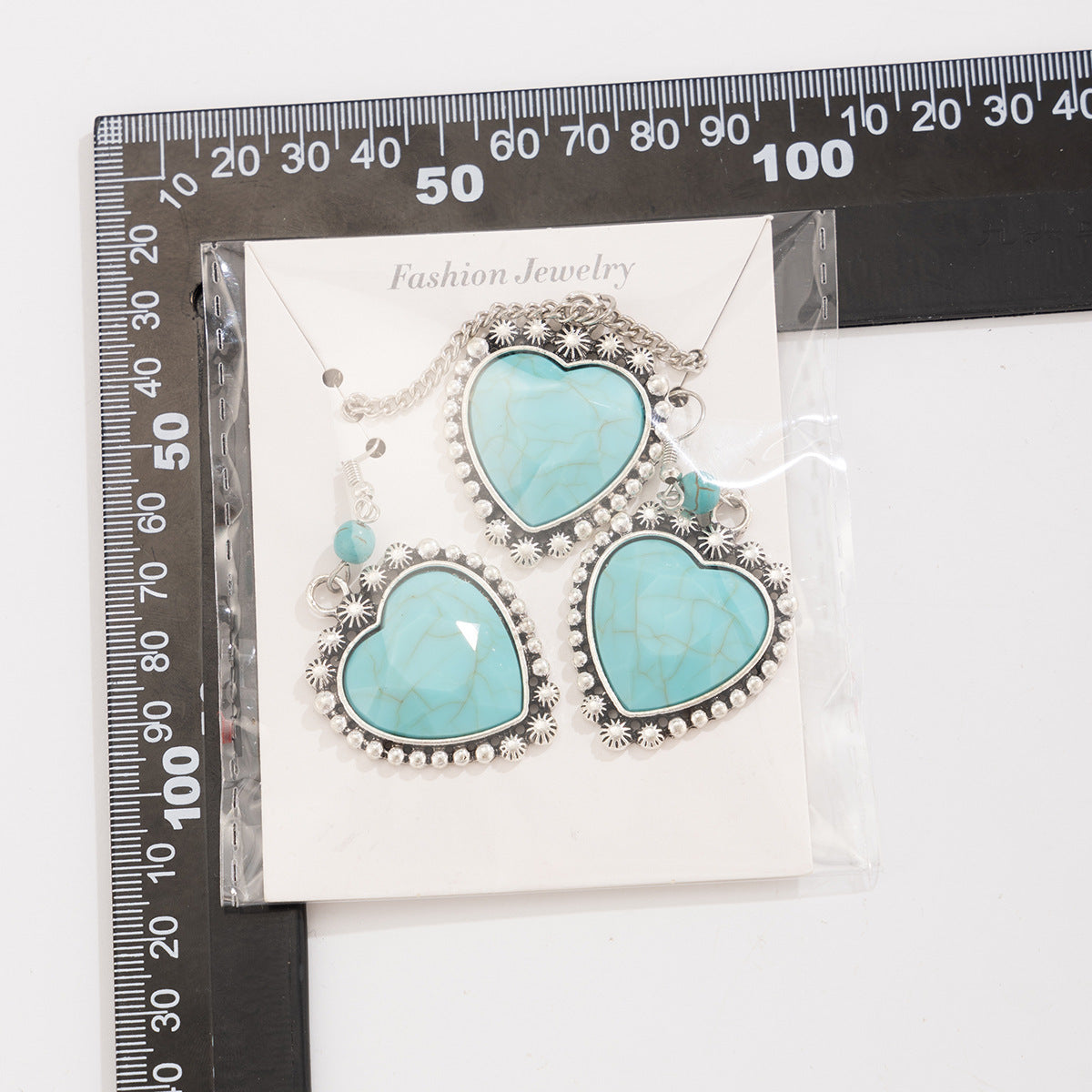 🌴 Necklace Set + Turquoise Coconut Tree Pendant – Heart Charm Summer Set