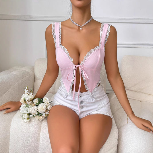 🌼 Spicy｜Lace Trim Bodycon Cami Top