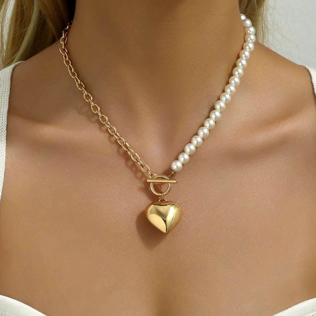 💖 Necklace + Pearl Heart Pendant Necklace – Elegant Luxe Lock Chain