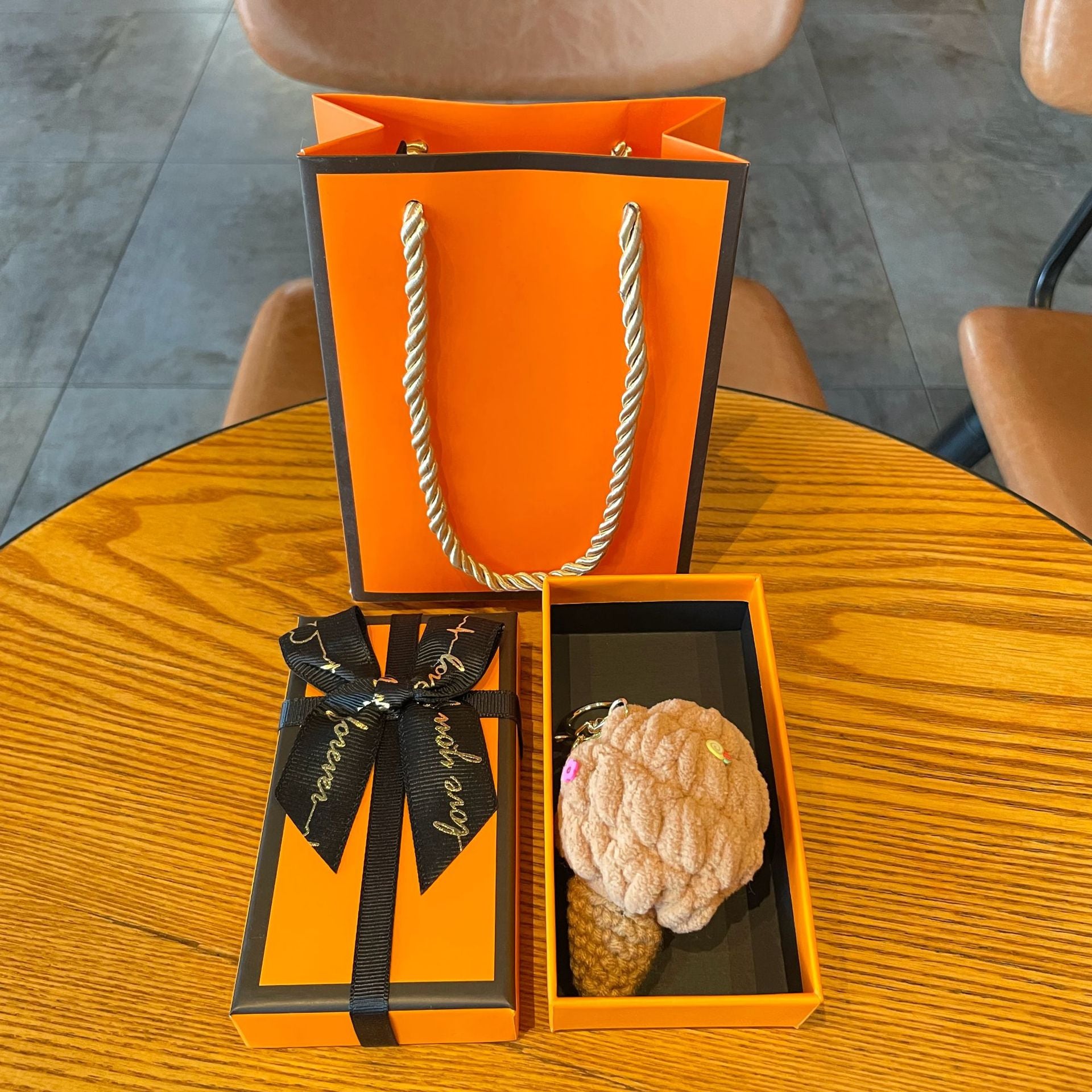 Crochet Yarn Ice Cream Keychain