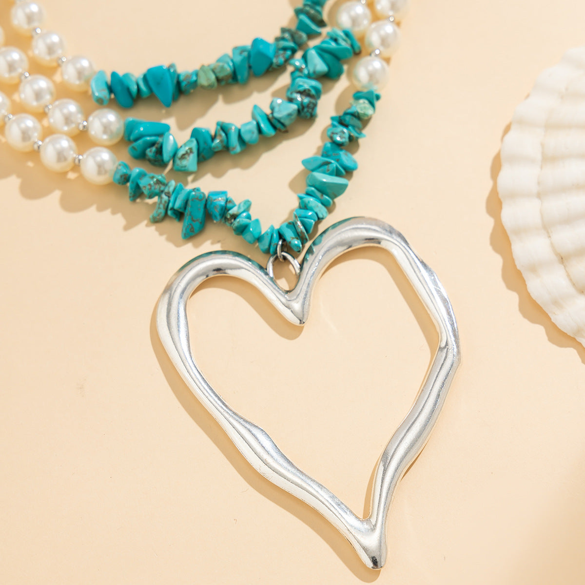 💖 Necklace + Pearl Bead Statement Necklace With Turquoise Heart
