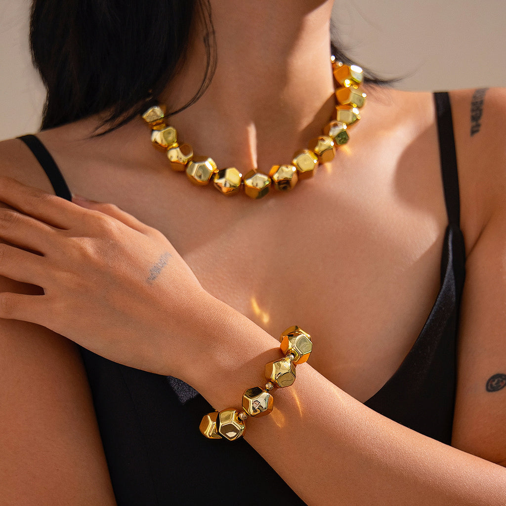 🔵 Necklace Set + Circular Cut-Edge CCB Beads – Irregular Chunky Necklace