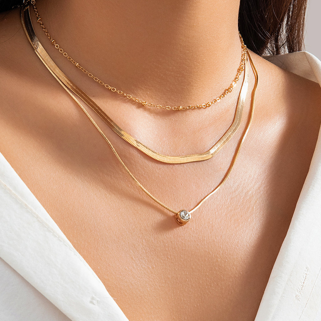 💕 Necklace + Colorblock Snake Chain With Heart Rhinestones