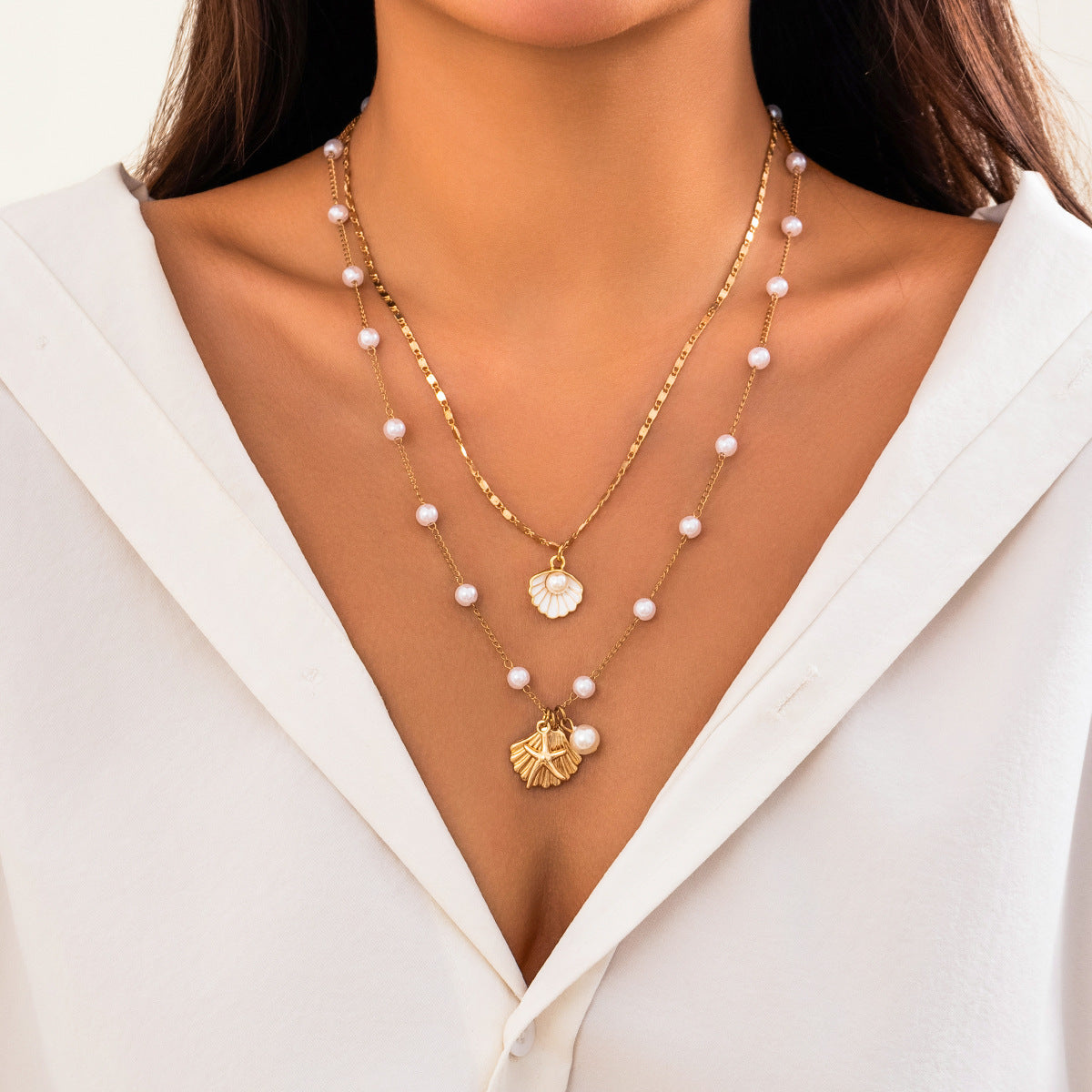 🐚 Necklace + Vintage Pearl Necklace With Shell & Starfish Charms – Beach Style